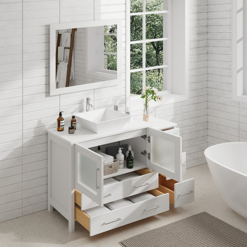  Ensemble de meuble-lavabo simple 48 "avec miroir, Blanc