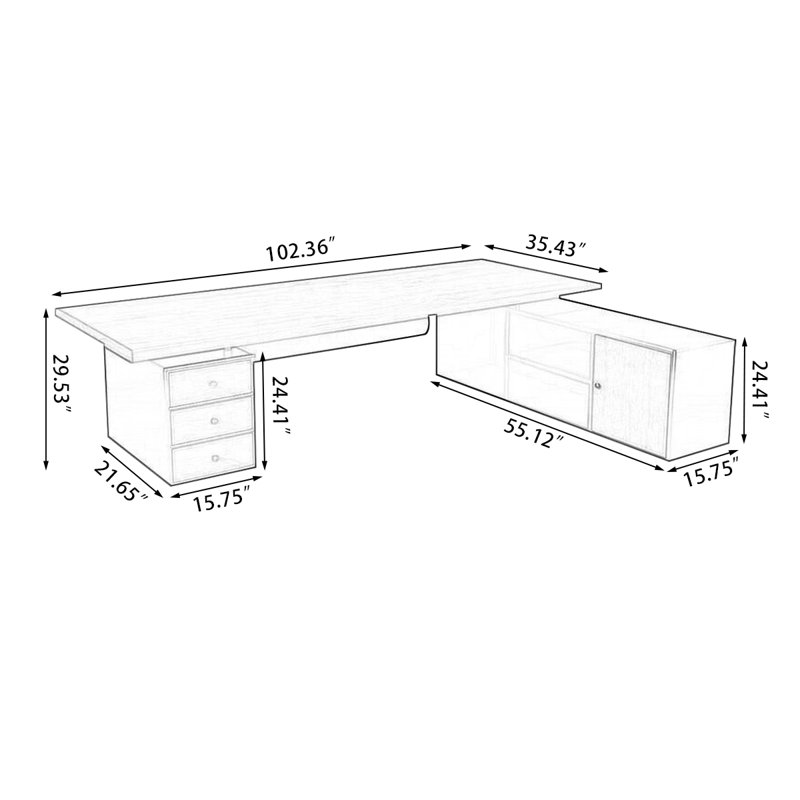 78.74" Tan+Black Rectangular Solid Wood+Iron desks, Right Hand Return, 29.53" H x 102.36" W x 35.43" D