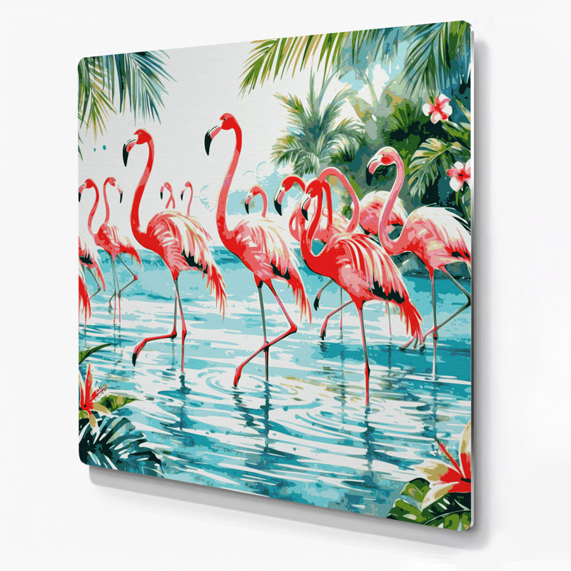 Art mural bleu hawaïen avec flamants roses, H 8 po x l 8 po
