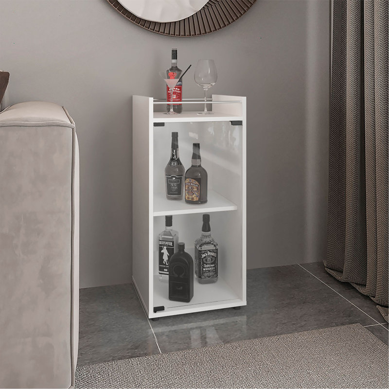 Armoire de bar 2 portes Theba, tablette ouverte et design compact, rangement pour bar moderne, Blanc