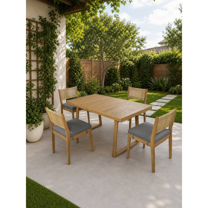 Ensemble de salle à manger d'extérieur en bois d'acacia massif 5 pièces avec table rectangulaire et 4 chaises HAVEN Gris