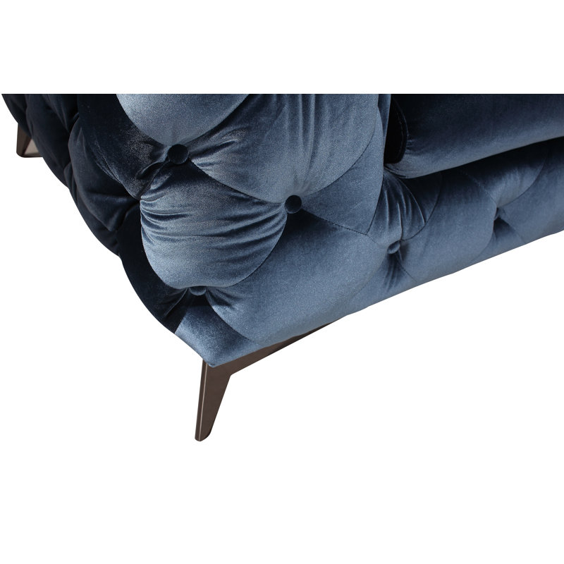 Causeuse à accoudoirs tuxedo en velours 74 po, bleu