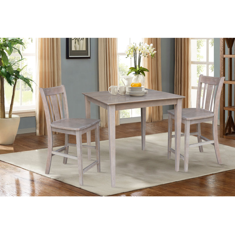 Ensemble de salle à manger en bois massif 3 pièces Chrisine, Taupe-gris délavé