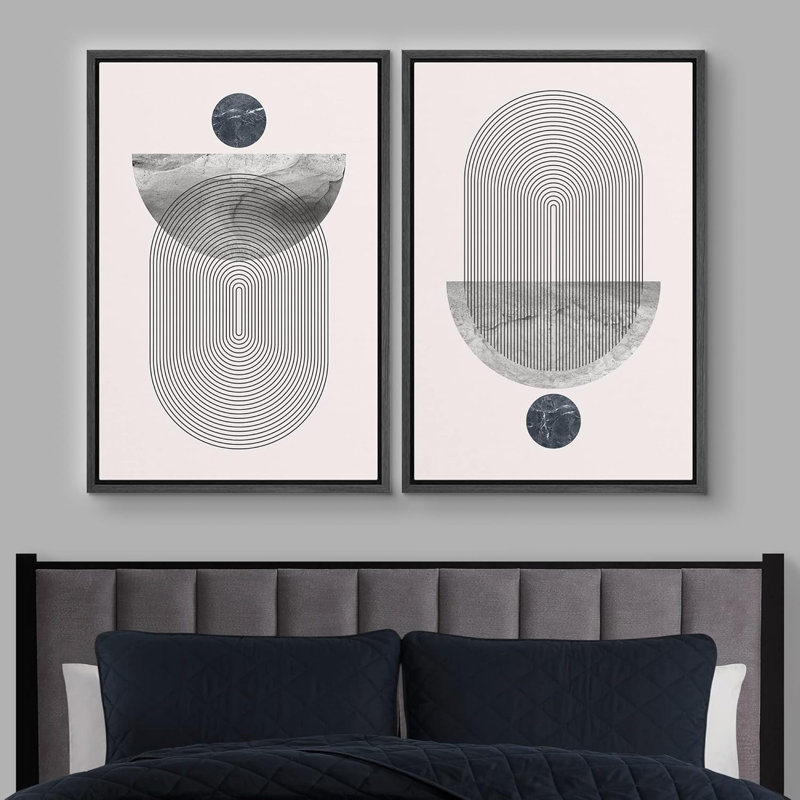 Illustration de formes géométriques abstraites Mid-Century Boho, Noir, H 36 po x l 48 po