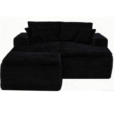 73.4" Modern Corduroy 2-Seater Recliner Sofa, Upholstered Lounge Sofa Bed with Seat Cushion&Ottoman