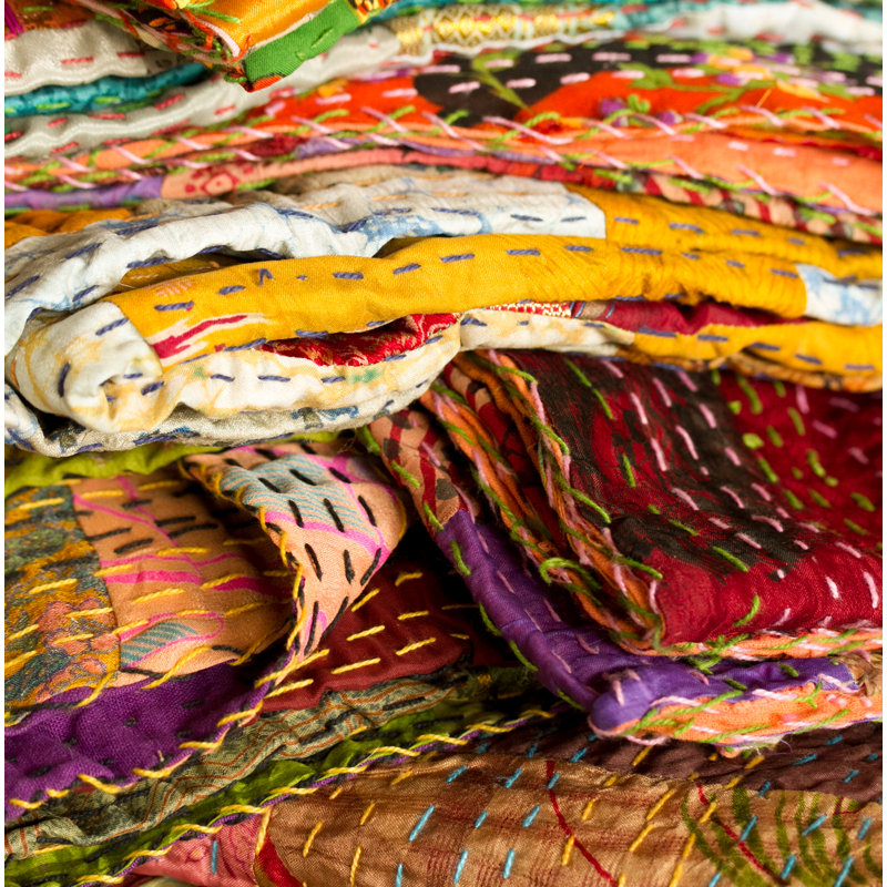 Quilted Throw Blanket, Brown/Yellow/Pink