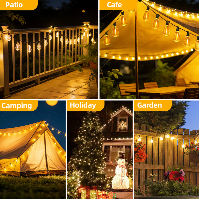 Guirlande WYZM 50FT avec 25 + 2 ampoules incassables, blanc chaud 2700K, étanche IP65, lumières d'extérieur pour jardin, terrasse, pergola