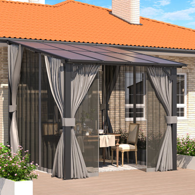 Lean-To Wall-Mounted Pergolas With Curtains And Netting
