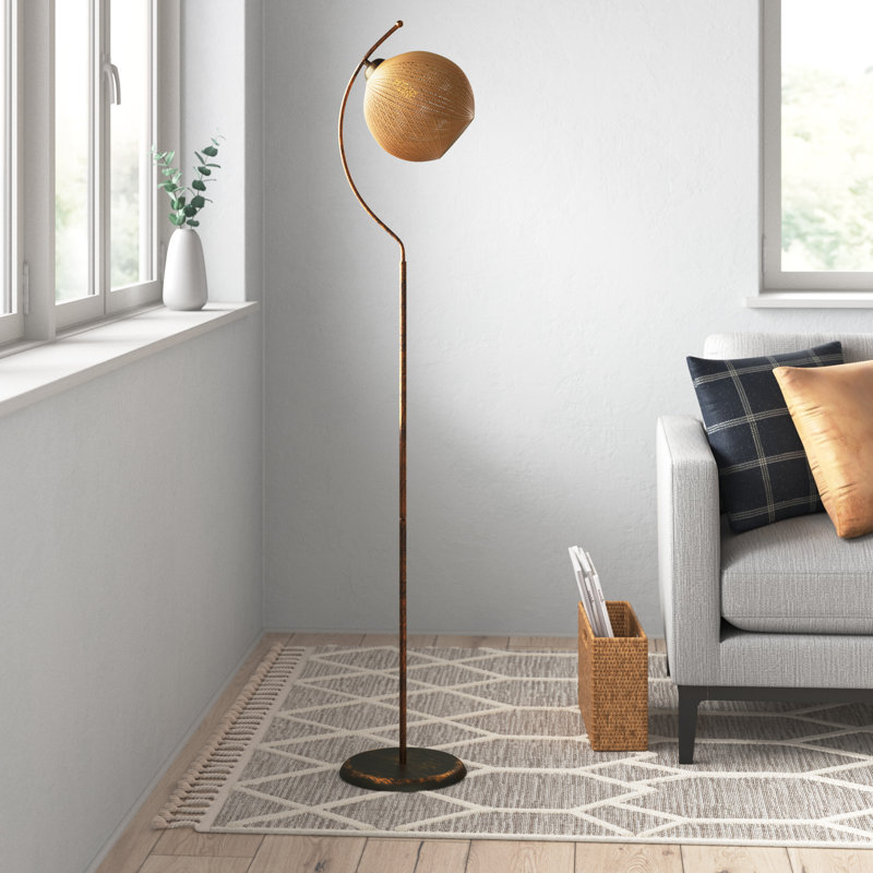 Élégante lampe sur pied bohémienne de 64,9 po de hauteur, corps en métal avec capuchon en jute (11,8 x 11,8 po), finition dorée et noire | Douille E27, 40 W maximum | Parfait pour le salon, la chambre à coucher et la décoration intérieure glam, in