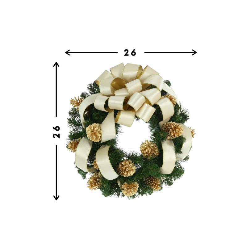 26" Holiday Wreath With Pinecones And Ribbon