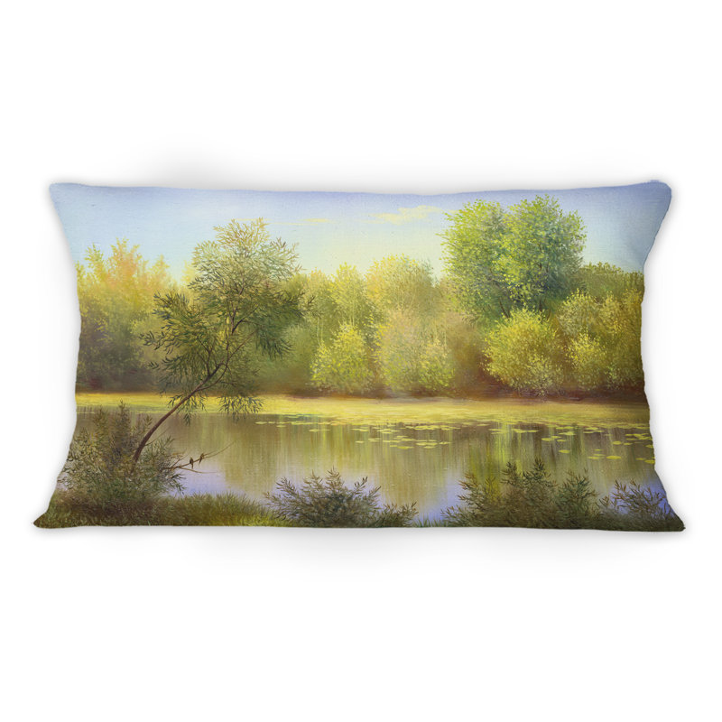 Coussin Beautiful Summer River Green Landscape II - Country