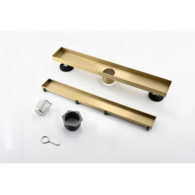 12 Inches Linear Shower Drain, Included Hair Strainer And Leveling Feet, Brushed Gold