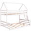 Lit simple superposé au dessus d'un lit double blanc avec design maison, peu encombrant, divisible en deux lits, garde-corps en longueur, pin et cadre