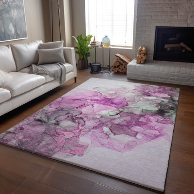 Premium Machine Washable Cerrito AMF520 Pink Rug