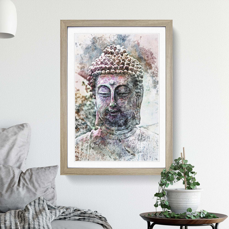 Peaceful Buddha in Abstract - Picture Frame Painting Print, 48cm H x 36cm W x 2cm D, Oak Framed