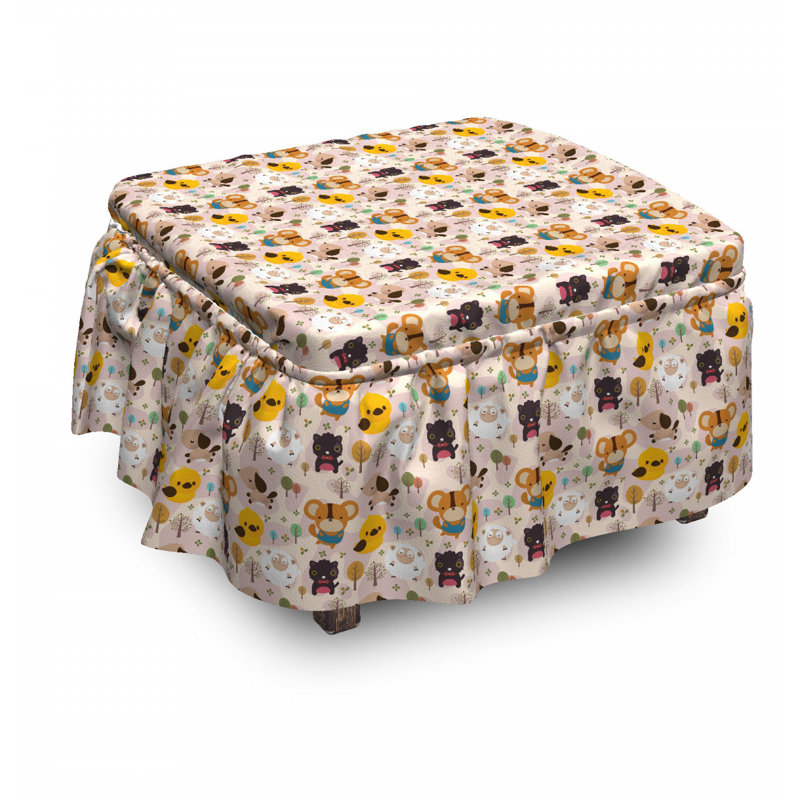 Ensemble de housse pour repose-pieds à coussins carrés 2 pièces chambre de bébé caricatures jungle