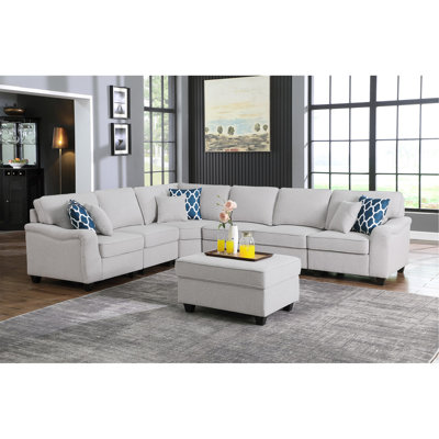 Canapé modulaire en L gris clair de 7 po avec repose-pieds et repose-pieds Leo