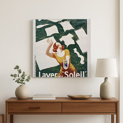 Affiche murale vintage en métal carré représentant le savon à lessive français Laver au Soleil des années 1930