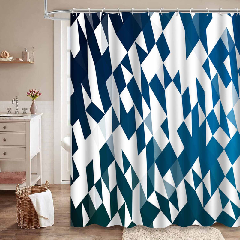 Rideau de douche triangulaire bleu clair avec 12 crochets, L 72 po x l 72 po