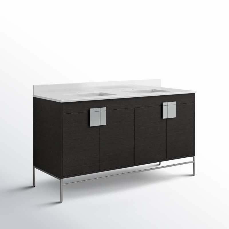 Ensemble de meuble-lavabo double 60 po Tortola, Chêne noir à grain droit, Chrome poli