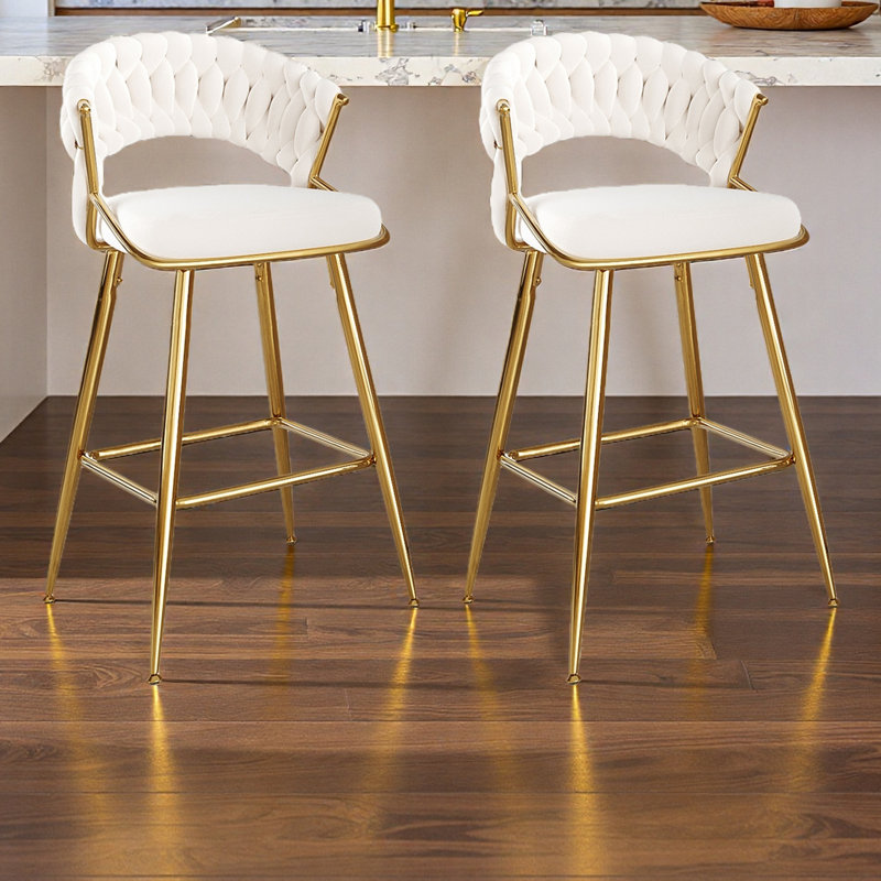 Tabouret de comptoir moderne en velours de 25,2 po avec accents dorés, conception ergonomique et siège moelleux pour îlot de cuisine et bar