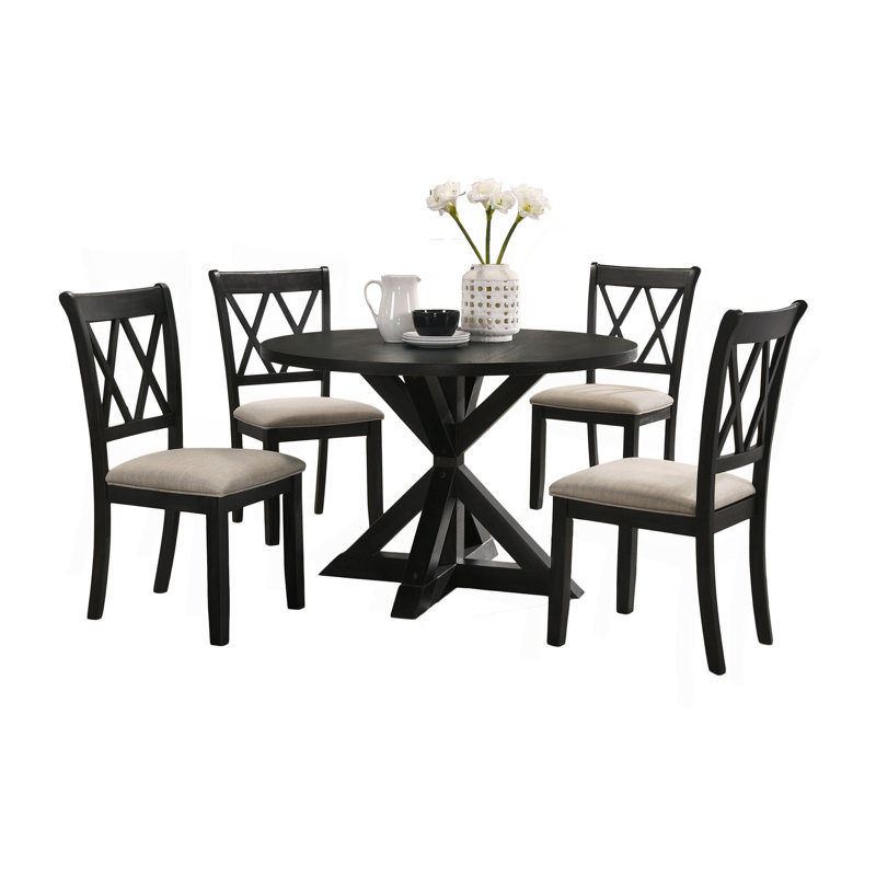Indvale Cross-Buck Wood 5-Piece Dining Set In Black, Noir