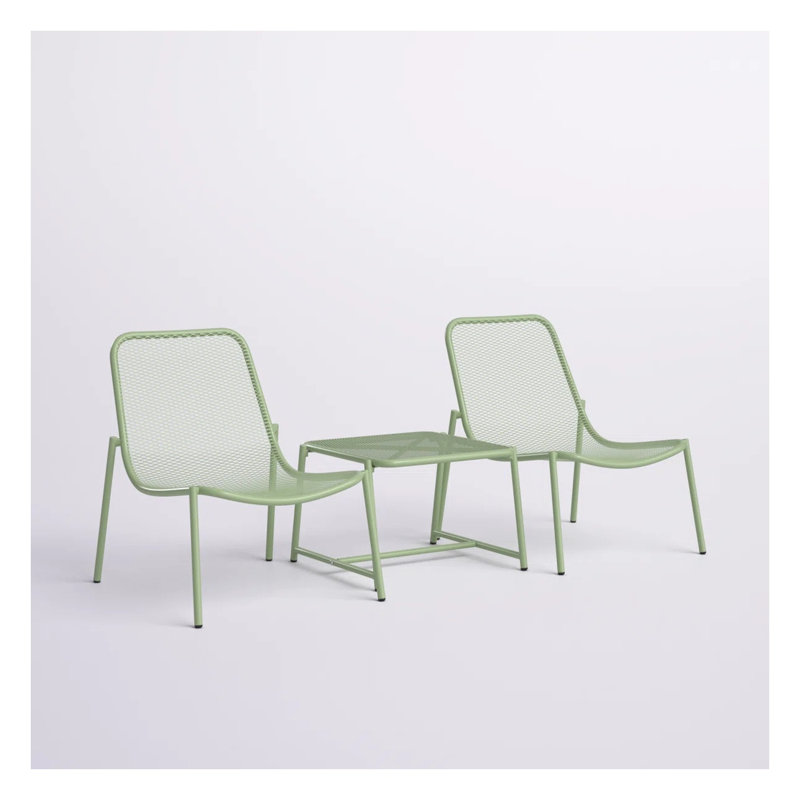 Ensemble de conversation d'extérieur 3 pièces - Ensemble de patio en fer vert mat avec design contemporain