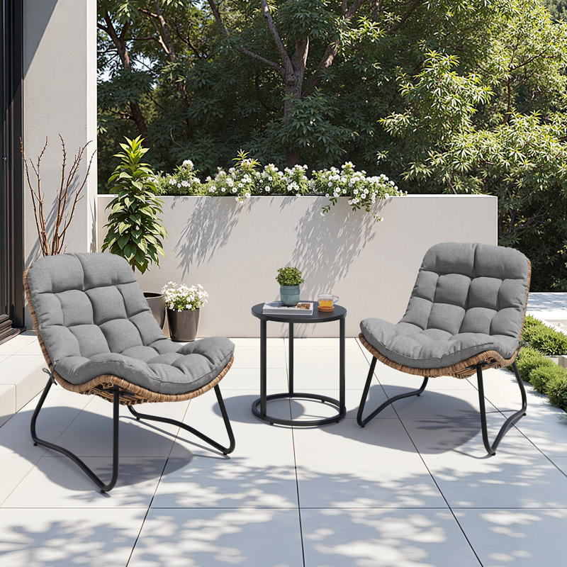 Patio Lounge Chairs With Thick Cushion (Set of 2), Gray