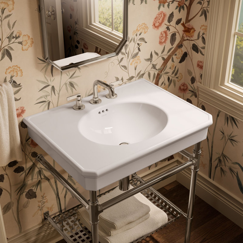 Lavabo de salle de bain rectangulaire sur pied 30 "Claude par Studio McGee, Blanc, Robinet espacé