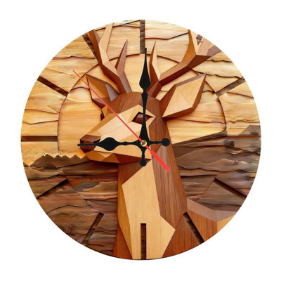 10" Round Wooden Wall Clock, Silent Quartz Movement, UV-Printed Design, Battery Operated