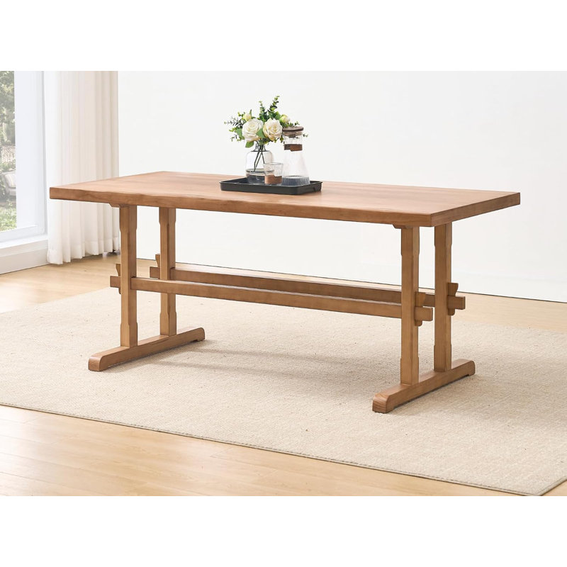 Table de salle à manger 69 po en bois massif de style Mid-Century moderne pour 6 à 8 personnes, Noyer
