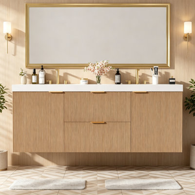 Double Sink Bathroom Vanity with Soft Close Doors and Divided Drawers