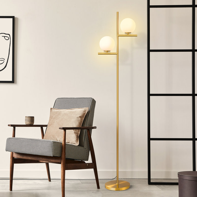 Saez 68" LED Dimmable Tree Floor Lamp with Globe Glass Shades