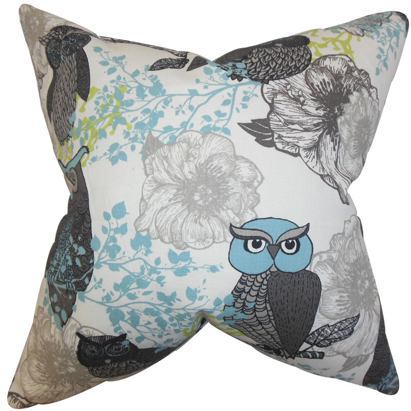 Floral Cotton Reversible Throw Pillow, Gray, 20" x 20"