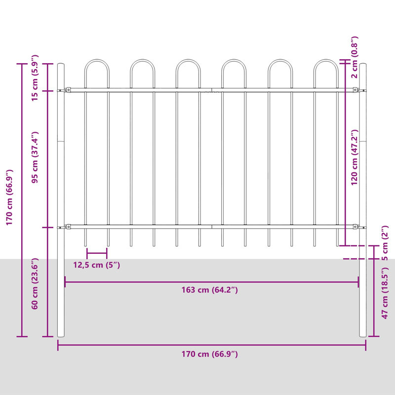 Clôture de jardin vidaXL gris en acier thermolaqué 5,58 x 3,94 pi
