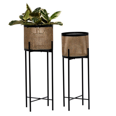 Ensemble de 2 pots d'intérieur et d'extérieur en métal avec support amovible
