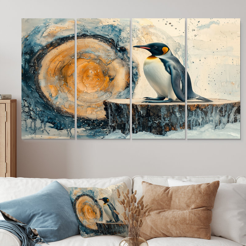 Pingouin dans un paysage d'hiver - art mural moderne sur toile, H 28 po x l 48 po