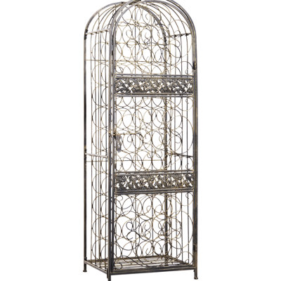 45 Bottles Wrought Iron Wine Cabinet With Lock By , Antique Bronze, Fine Workmanship, 18.24"w X 14.3"d 52"h Holder In Bronze - Efficient Arrangement,