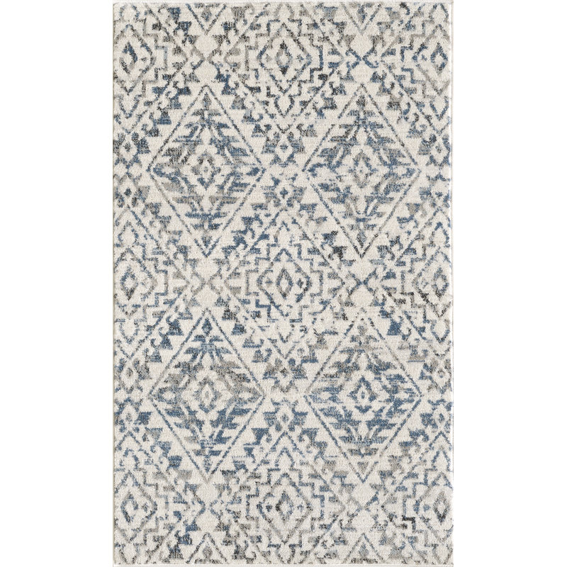 Tapis bleu / crème Kirshner, Rectangulaire 3 pi x 5 pi
