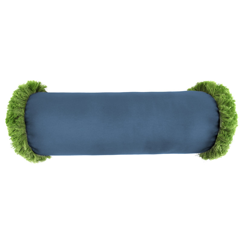 Outdoor Bolster Pillow with Fringe Trim, Canvas Sapphire