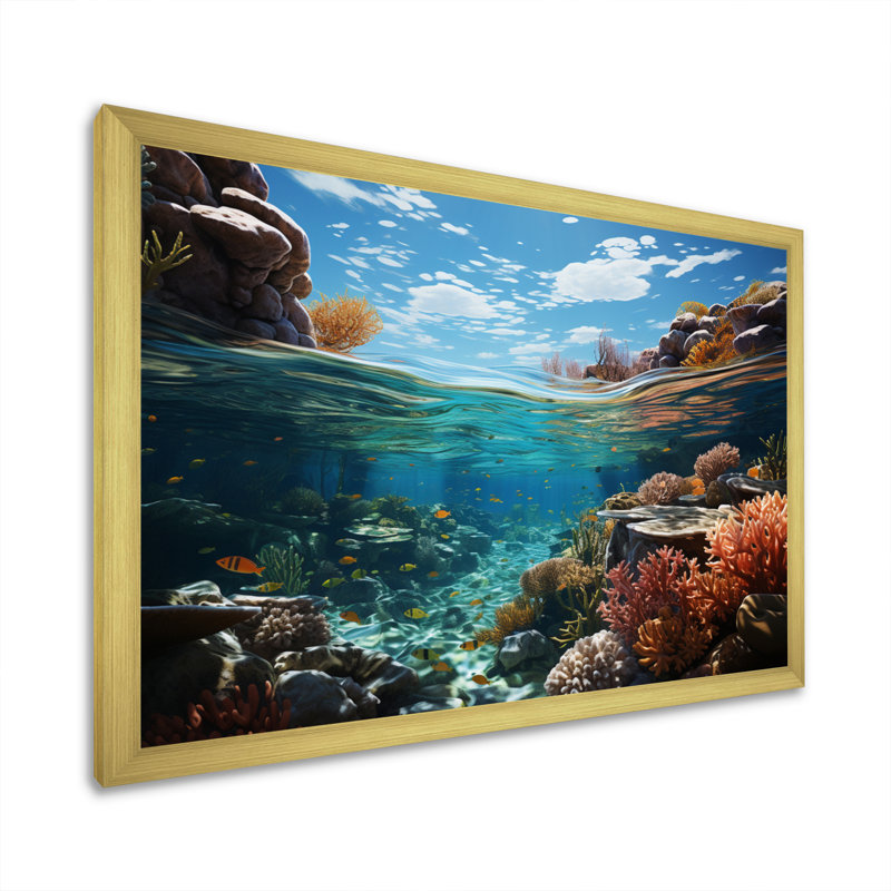 «Australie Great Barrier Reflections», reproduction d'art sur toile, H 12 po x l 20 po x P 1 po, Encadrement doré