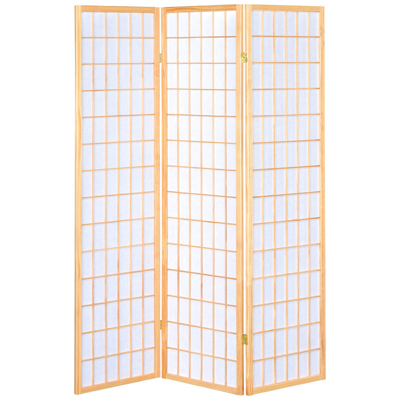 Paravent pliant à 3 panneaux pour la division de l'espace, finition naturelle sur pin, effet de papier blanc diffusé, séparation des pièces de 70,78 H x 52 W, bois, doux, pouces de hauteur, largeur
