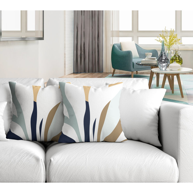 Jeté carré en polyester / mélange de polyester intérieur / extérieur, L 17 po x H 17 po, Gris / bleu marine / beige
