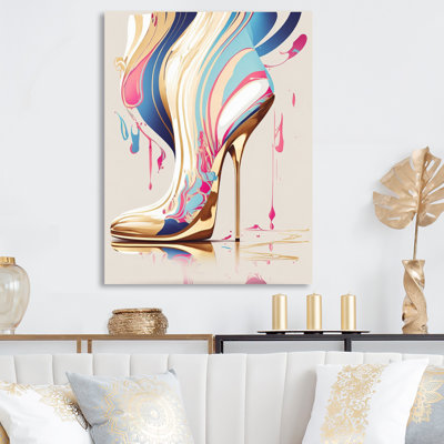 Pink And Blue Art Deco High Heel Boots I - Fashion Framed Prints