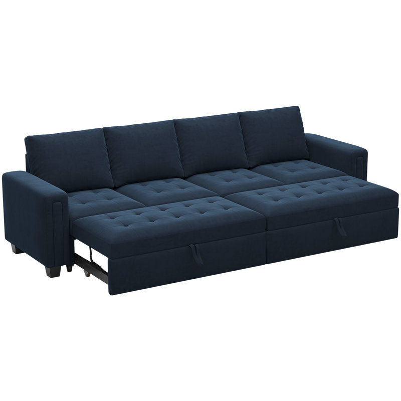 Velvet Sectional Sofa Bed Sleeper, Blue Velvet