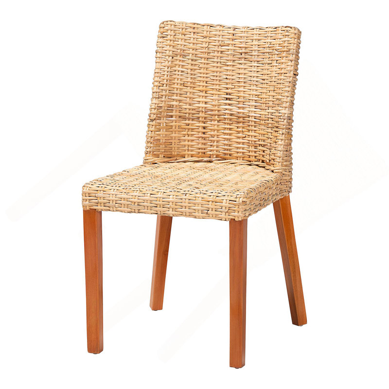 Chaise de salle à manger en bois d'acajou et de rotin miel clair Kubu