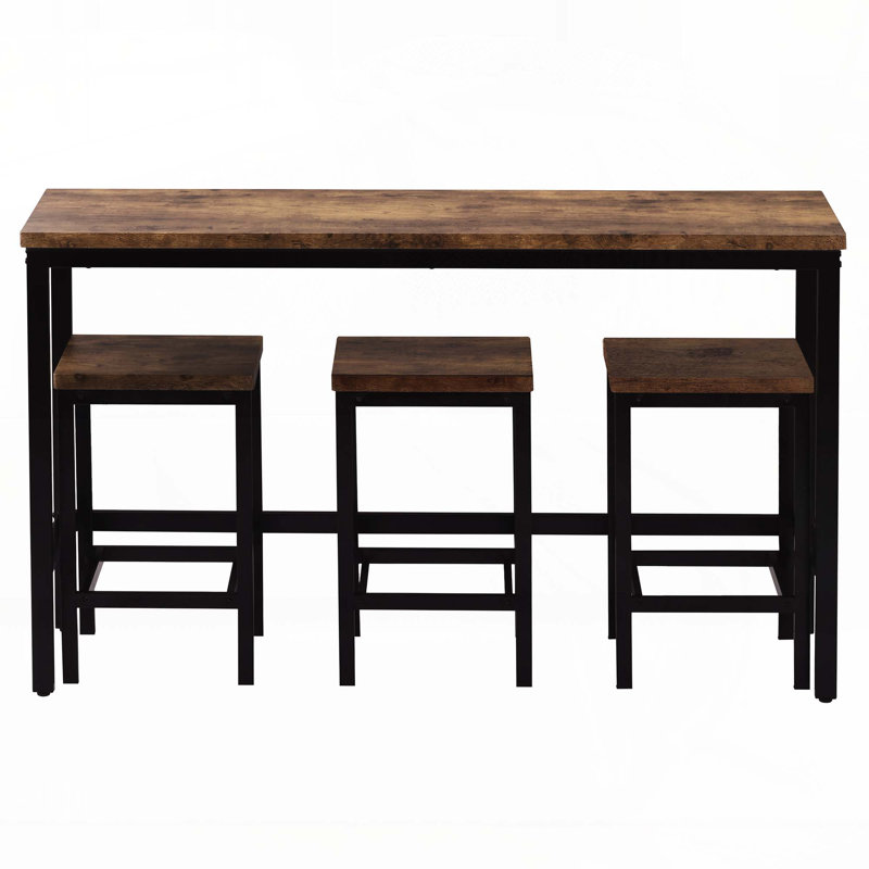 3 - Person Four Leg Dining Set, Brown, Brown/Black
