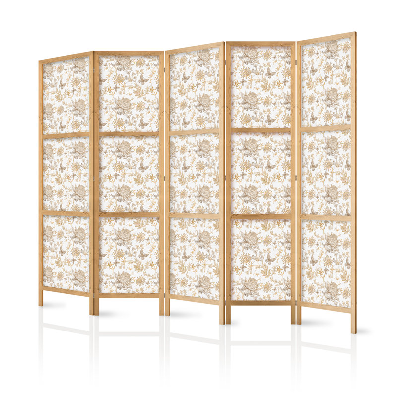 171cm H Solid Wood Folding Room Divider, 171cm H x 225cm W x 1.2cm D, 5