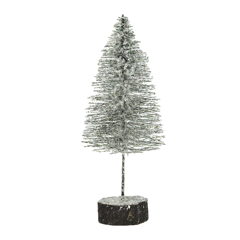 Green Tree With Frost - Set of 3 - 5"Dia. x 12" - White/Brown