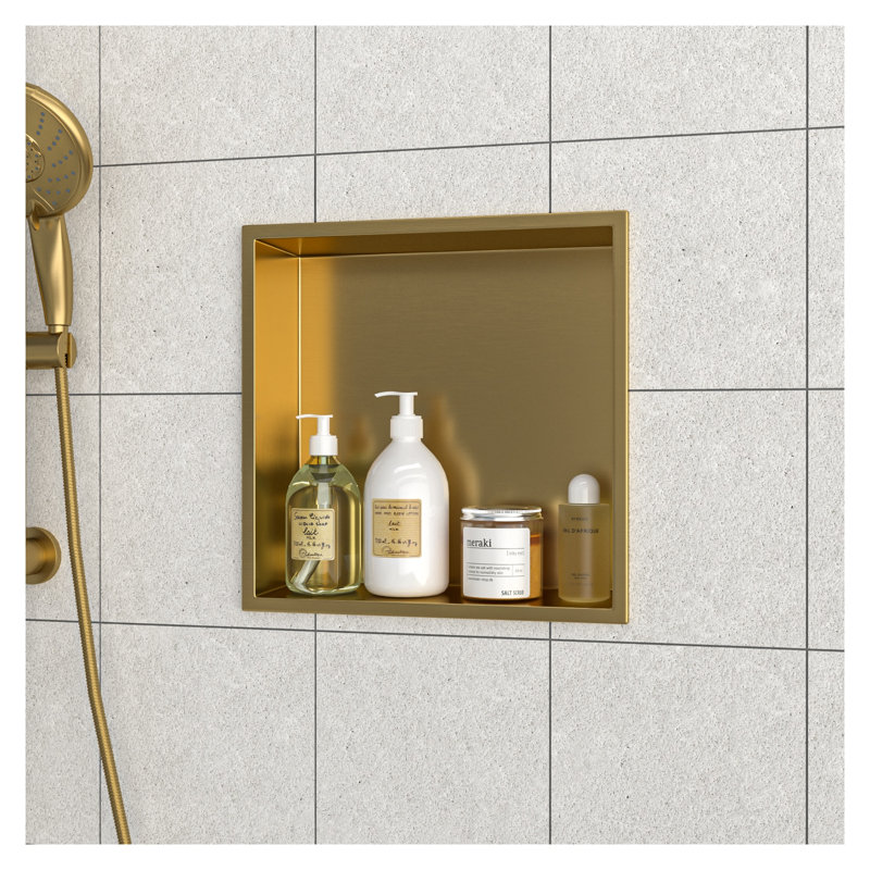 Niche de douche en acier inoxydable 12 po x 12 po avec finition dorée pour rangement mural de salle de bain
